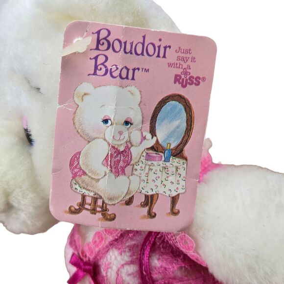 NWT Vintage Russ Boudoir Bear Plush 3621 White Lingerie Sexy White Pink 6" - Picture 10 of 11